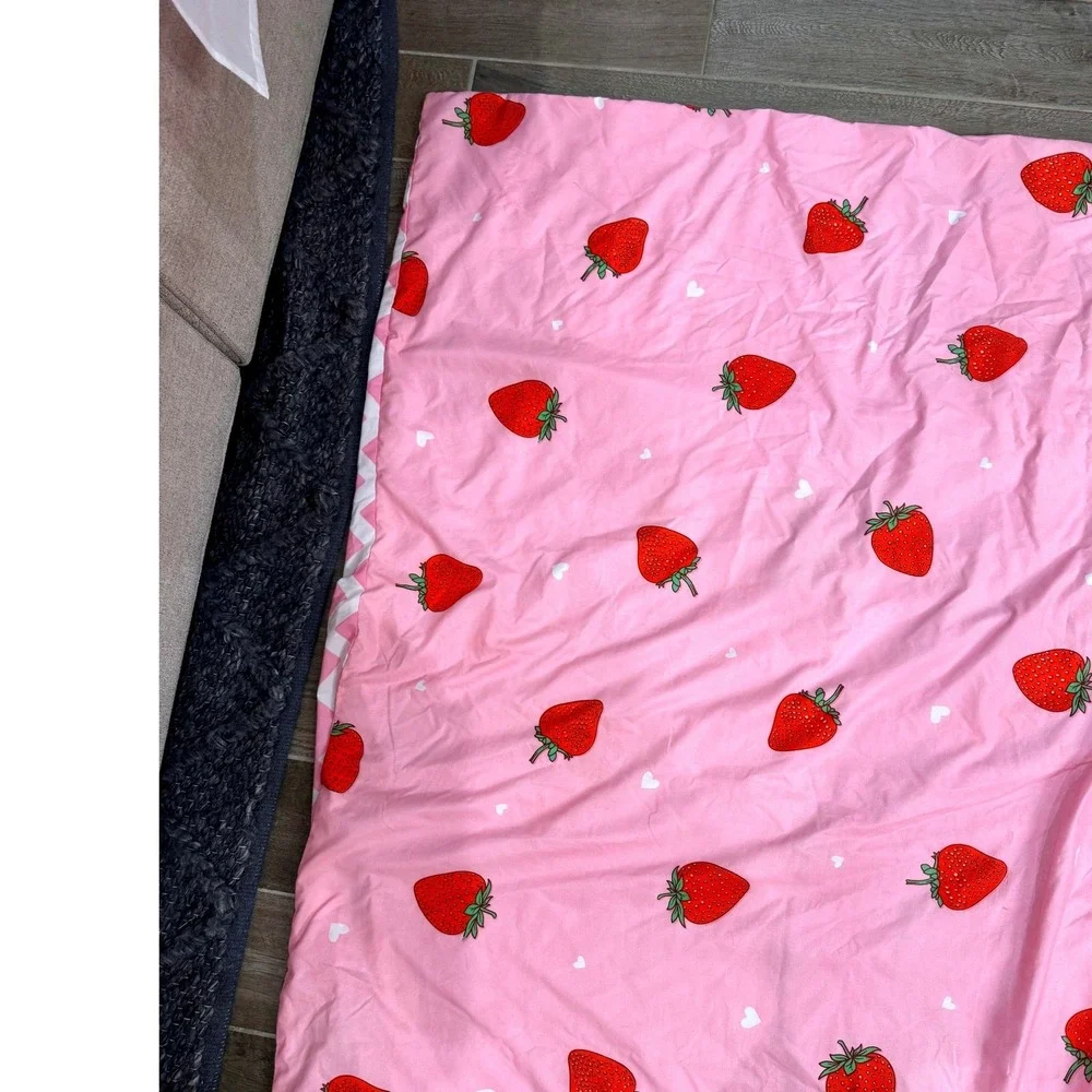 Lamejor Strawberry Duvet Cover Pink Reversible Chevron Full Queen Bedding 88x88